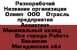 Разнорабочий › Название организации ­ Олимп, ООО › Отрасль предприятия ­ Ассистент › Минимальный оклад ­ 25 000 - Все города Работа » Вакансии   . Магаданская обл.,Магадан г.